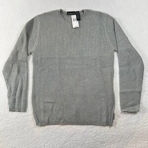 DKNY Jeans Men's Ribbed Crew Neck Long Sleeve Sweater Light Gray Size XL VTG NWT